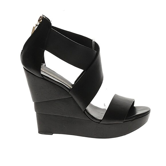 👡 Diane von Furstenberg Black Leather Wood Wedge Sandals – Wide Strap Platform